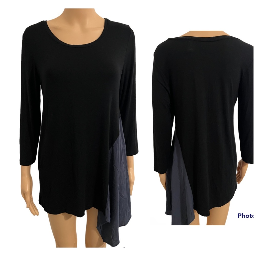 LOGO Lori Goldstein Women's Medium Black Blue Knit Asymmetrical